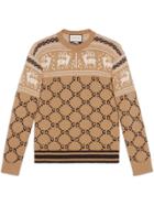 Gucci Gg And Reindeer Jacquard Wool Sweater - Nude & Neutrals
