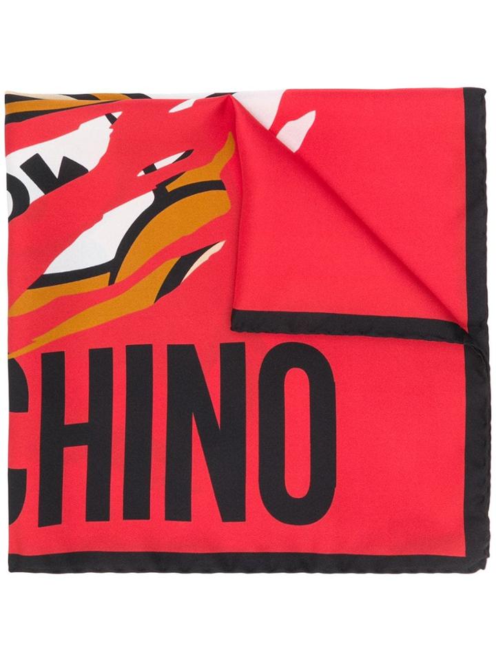 Moschino Bear Logo Square Scarf - Red