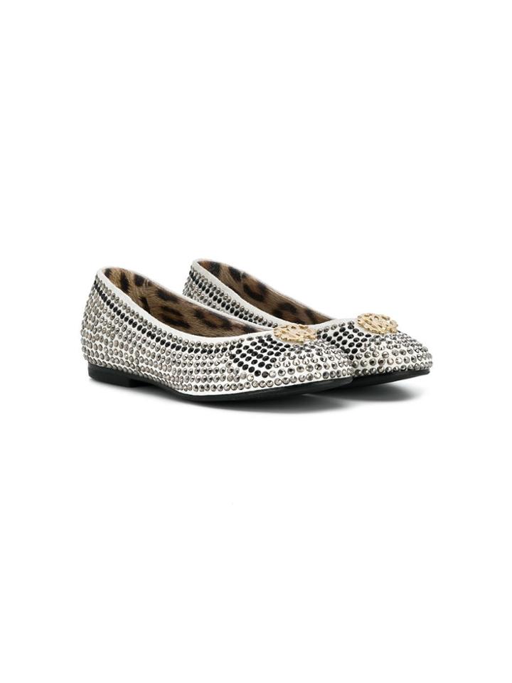 Roberto Cavalli Junior Teen Studded Logo Ballerinas - White
