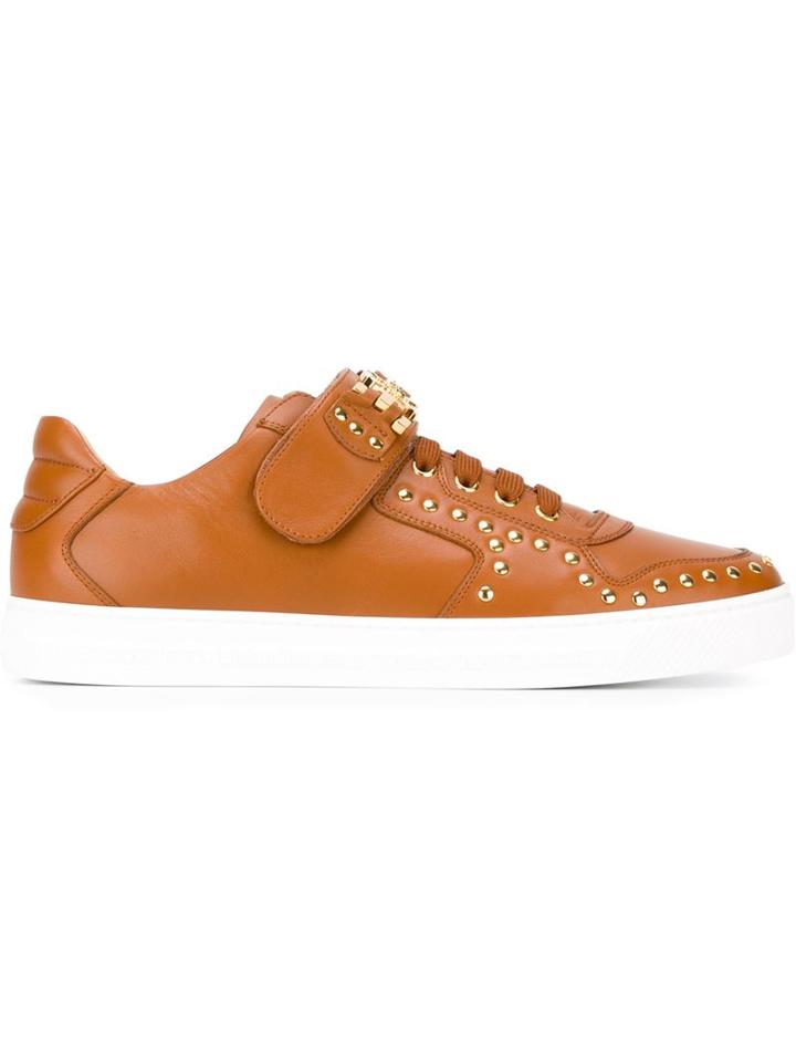 Versace Studded Medusa Sneakers, Men's, Size: 43, Brown, Leather/metal Other/rubber