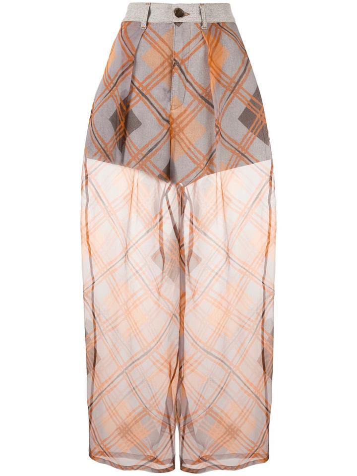 Emporio Armani Oversized Check Sheer Trousers - Grey