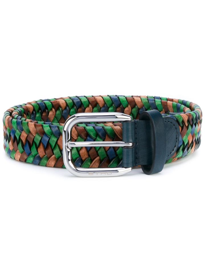 Etro - Woven Belt - Men - Leather - 95, Green, Leather