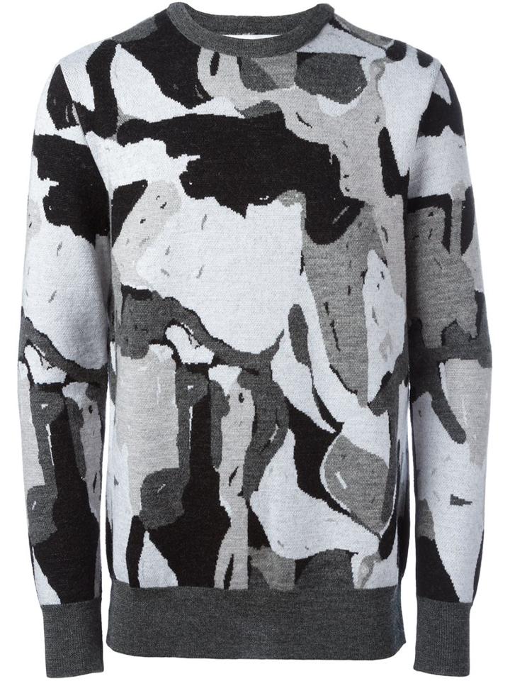Études Abstract Pattern Sweater, Men's, Size: Medium, Grey, Virgin Wool