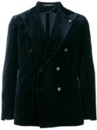 Tagliatore Double Breasted Velvet Blazer - Blue