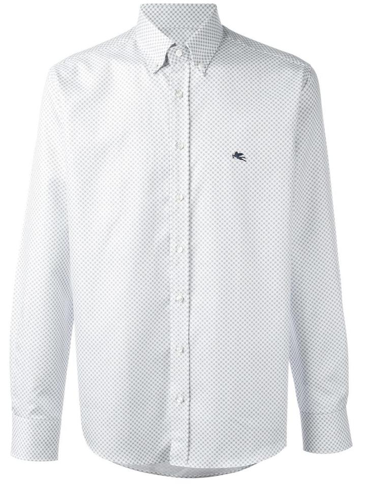 Etro Jacquard Button Down Shirt, Men's, Size: 39, White, Cotton