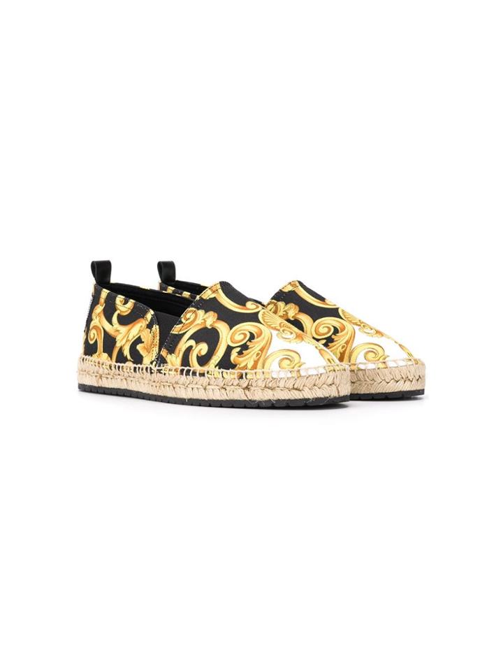 Young Versace Teen Barocco Print Espadrilles - Black
