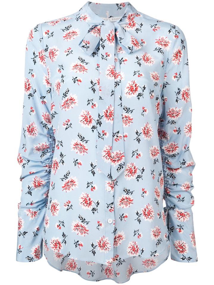 Veronica Beard Floral Print Pussy Bow Blouse - Blue