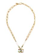 Chanel Vintage Rhinestone Embellished Logo Pendant Necklace