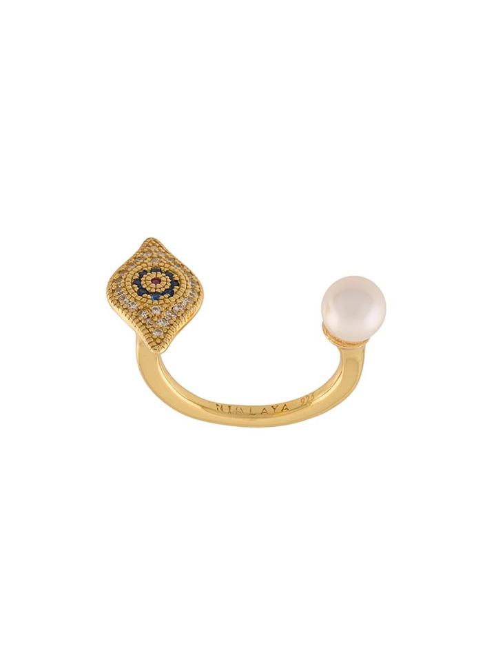 Nialaya Jewelry Evil Eye Pearl Ring