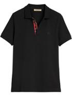 Burberry Tartan Trim Piqué Polo Shirt - Black