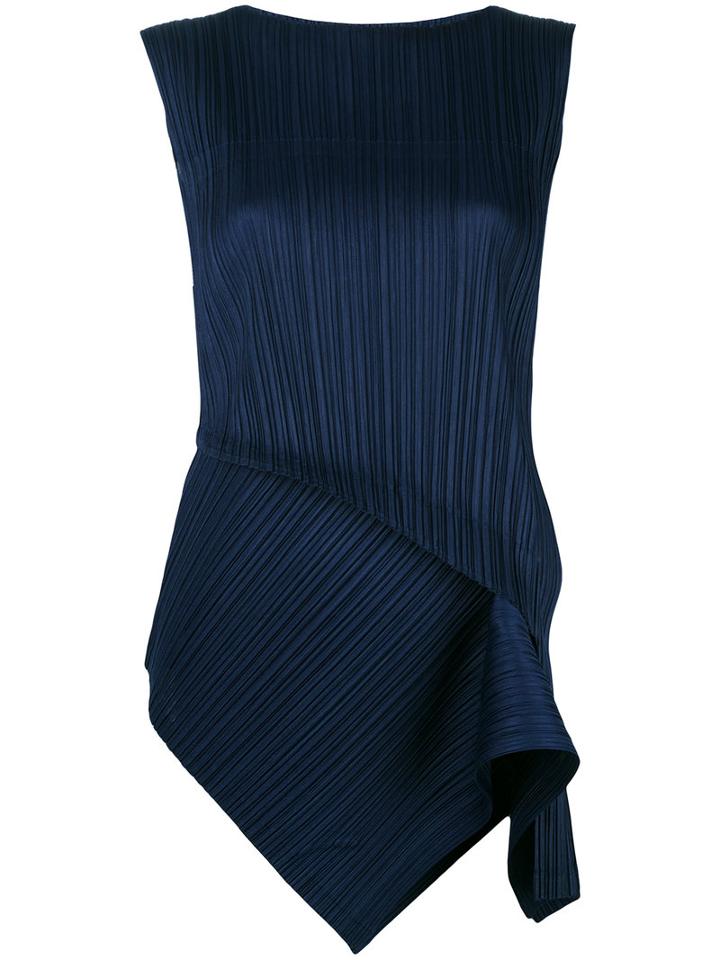 Pleats Please By Issey Miyake Folded Trim Pleated Blouse, Women's, Size: 3, Blue, Polyester