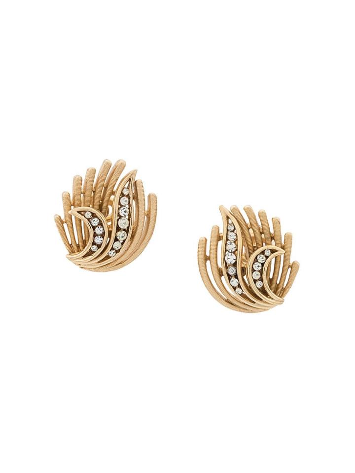 Susan Caplan Vintage 1960's Cut-out Clip On Earrings - Gold