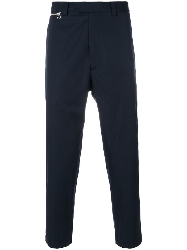 Oamc - Tapered Cropped Trousers - Men - Cotton/virgin Wool - 32, Blue, Cotton/virgin Wool