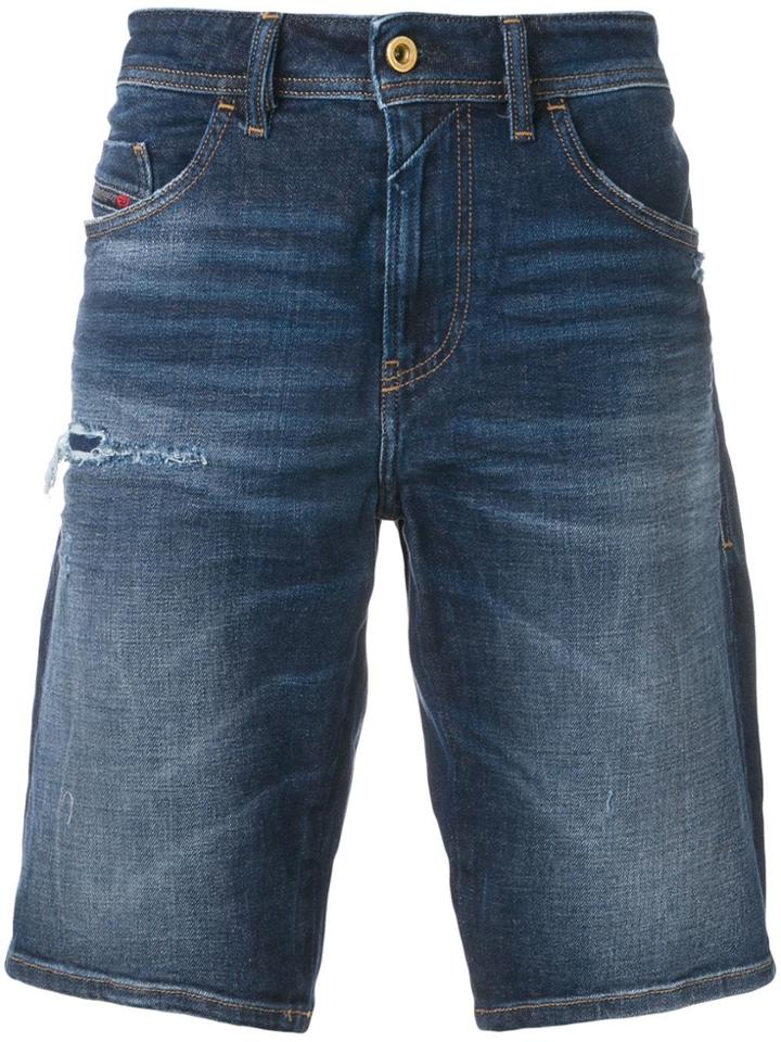 Diesel Knee Length Denim Shorts - Blue