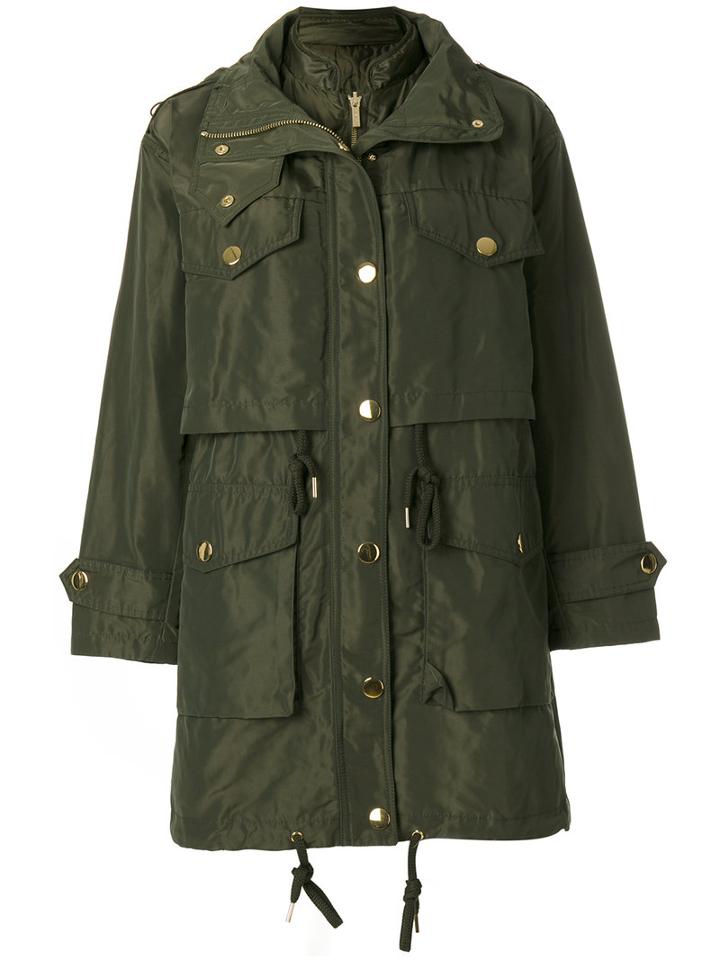 Michael Michael Kors - Metallic Button Coat - Women - Polyester - Xxs, Green, Polyester