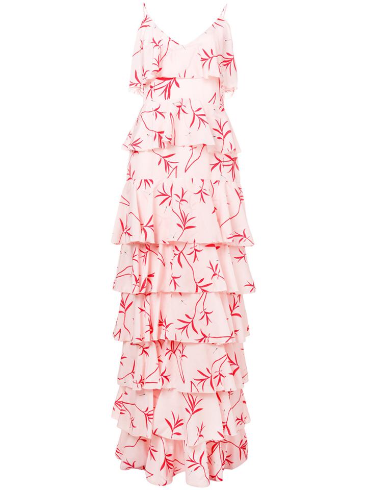 Borgo De Nor Olive Branch Print Ruffled Tier Dress - Pink & Purple