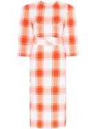 Pushbutton Check-print Belted Midi Dress - Red