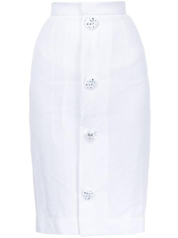 Jenny Fax Buttoned Skirt, Women's, Size: Medium, White, Acrylic/cotton/rayon/nylon