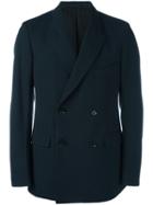 Lemaire Double Breasted Buttoned Blazer, Men's, Size: 46, Blue, Wool/cotton