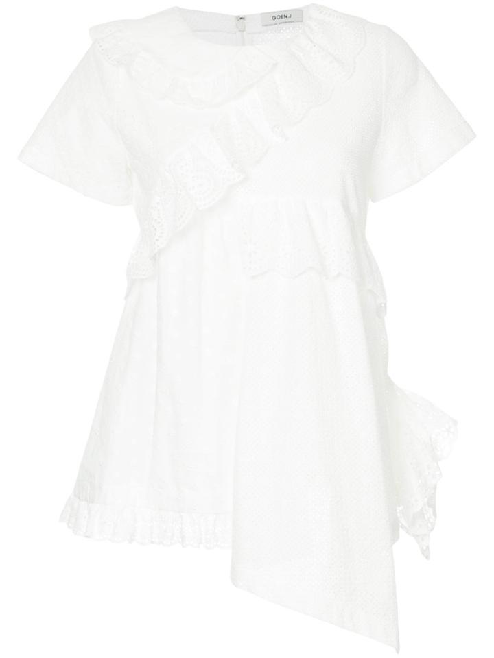 Goen.j Broderie-anglaise Ruffle Trimmed Top - White
