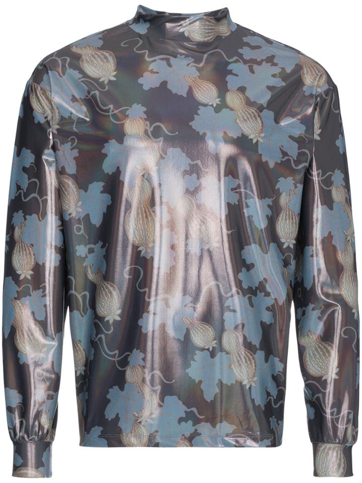 Edward Crutchley Shiny Print Long Sleeve Top - Blue