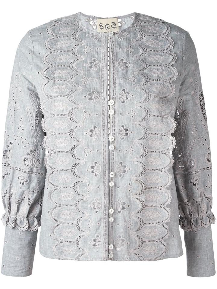 Sea Broderie Anglaise Blouse, Women's, Size: 4, Grey, Cotton