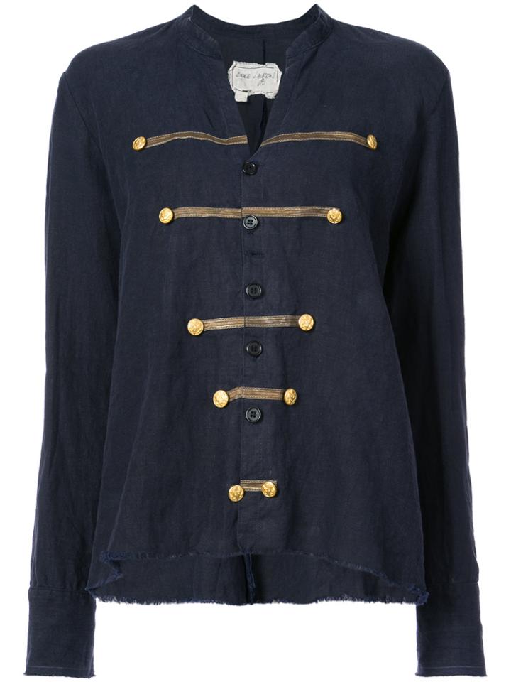 Greg Lauren Printed Military Button Blouse - Blue