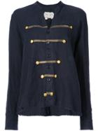 Greg Lauren Printed Military Button Blouse - Blue