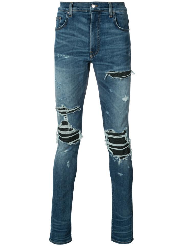 Amiri - Ripped Super Skinny Jeans - Men - Cotton/leather/spandex/elastane - 29, Blue, Cotton/leather/spandex/elastane