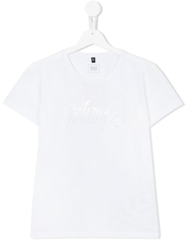Armani Junior Logo Print T-shirt, Girl's, Size: 16 Yrs, White