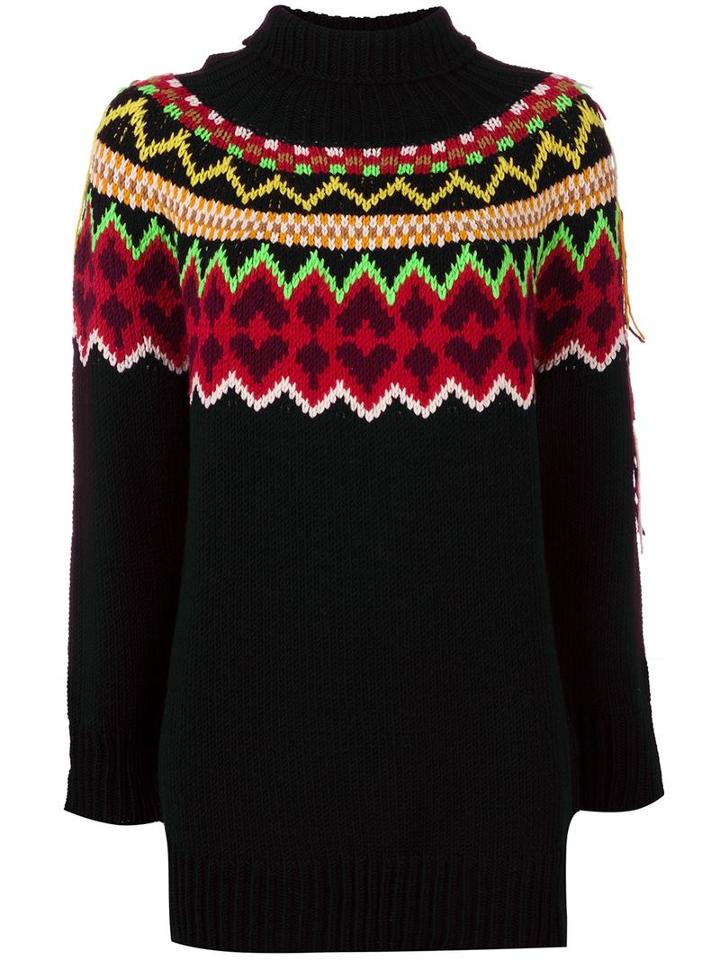 Twin-set Fair Isle Long Knit Jumper, Women's, Size: Xs, Black, Acrylic/polyester/wool