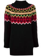 Twin-set Fair Isle Long Knit Jumper, Women's, Size: Xs, Black, Acrylic/polyester/wool
