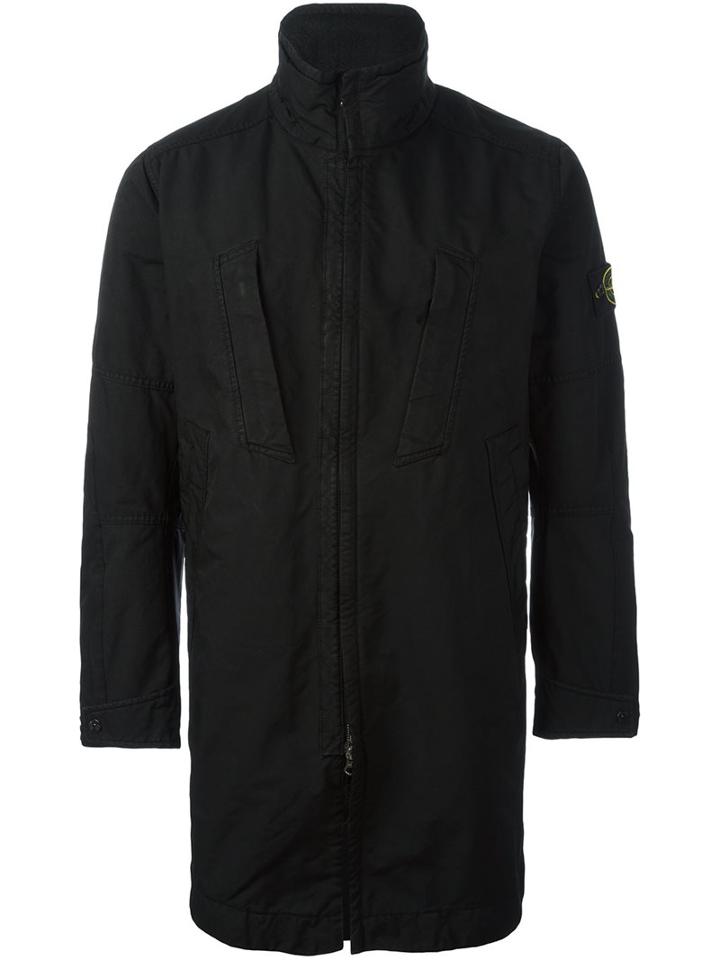 Stone Island Zipped Coat, Men's, Size: Medium, Black, Polyester/polyamide/nylon