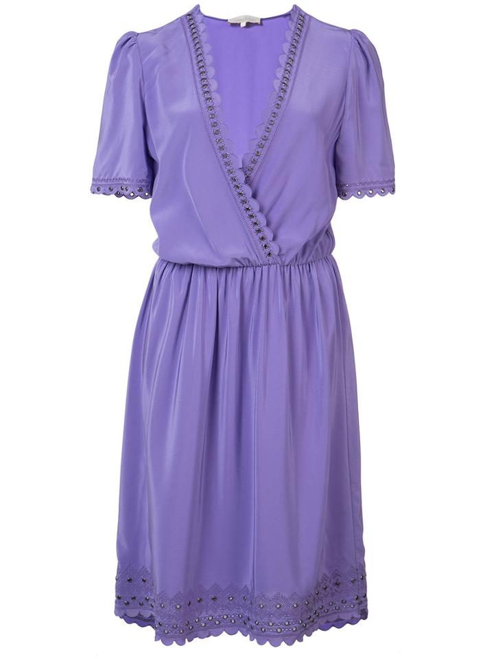 Vanessa Bruno - V-neck Dress - Women - Silk/acetate - 36, Pink/purple, Silk/acetate