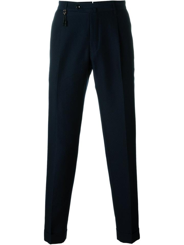 Incotex Patterned Trousers, Men's, Size: 48, Blue, Cotton/wool