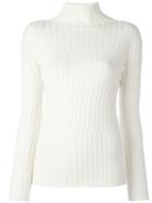 Blumarine Turtleneck Ribbed Knit Jumper, Women's, Size: 40, White, Virgin Wool