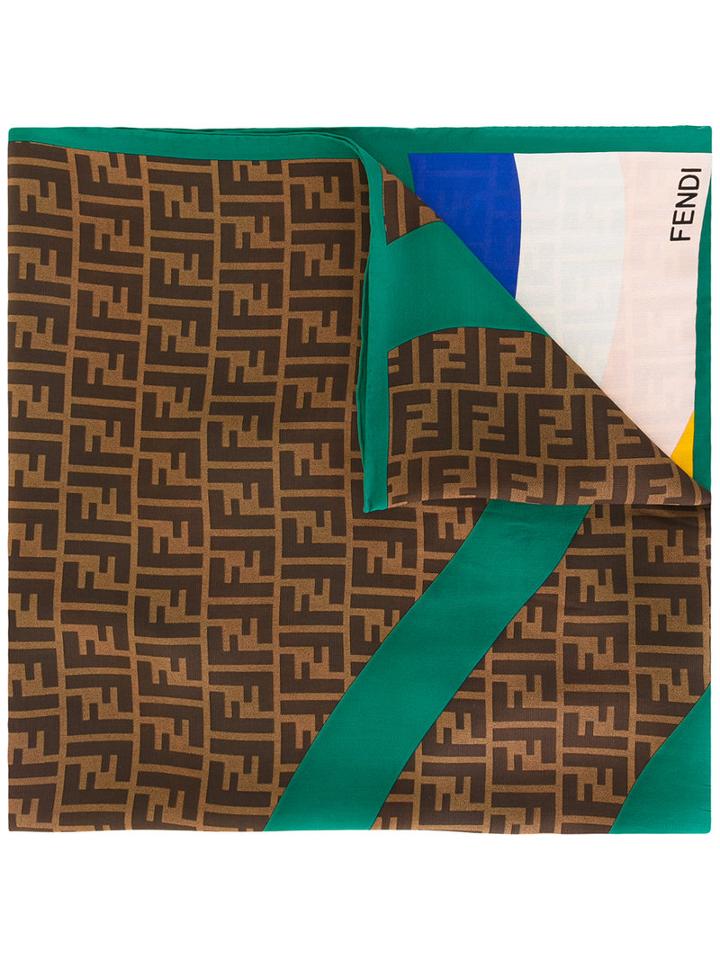 Fendi Stripe Scarf, Women's, Brown, Silk