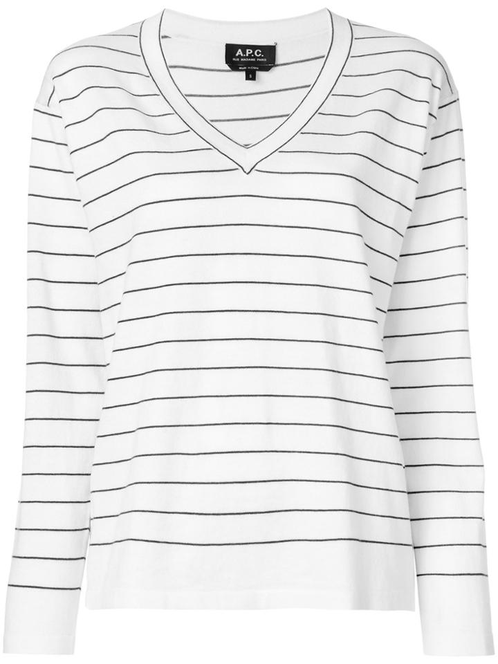 A.p.c. Striped V-neck Pullover - White