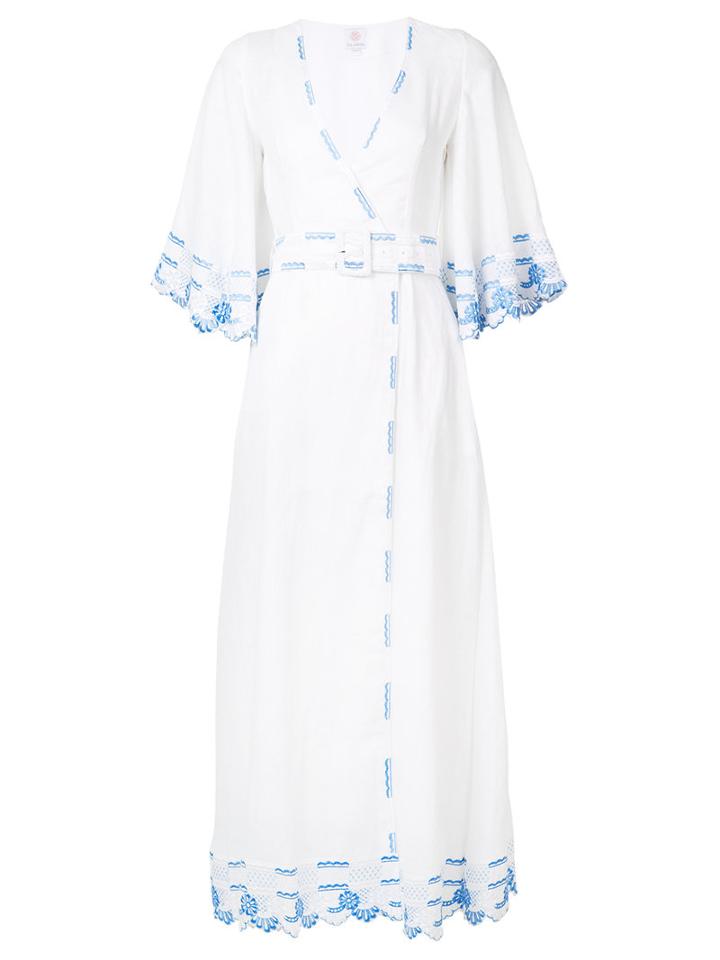 Gül Hürgel Embroidered Trim Belted Dress, Women's, Size: Small, White, Cotton/linen/flax