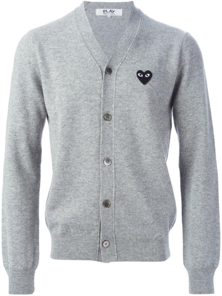 Comme Des Garçons Play Logo Patch V-neck Cardigan, Men's, Size: Xl, Grey, Wool