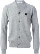Comme Des Garçons Play Logo Patch V-neck Cardigan, Men's, Size: Xl, Grey, Wool