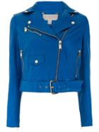 Michael Michael Kors Leather Moto Jacket - Blue
