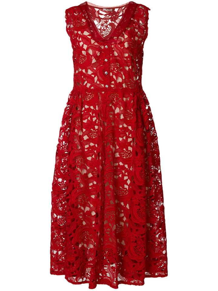 Miu Miu Lace Midi Dress - Red