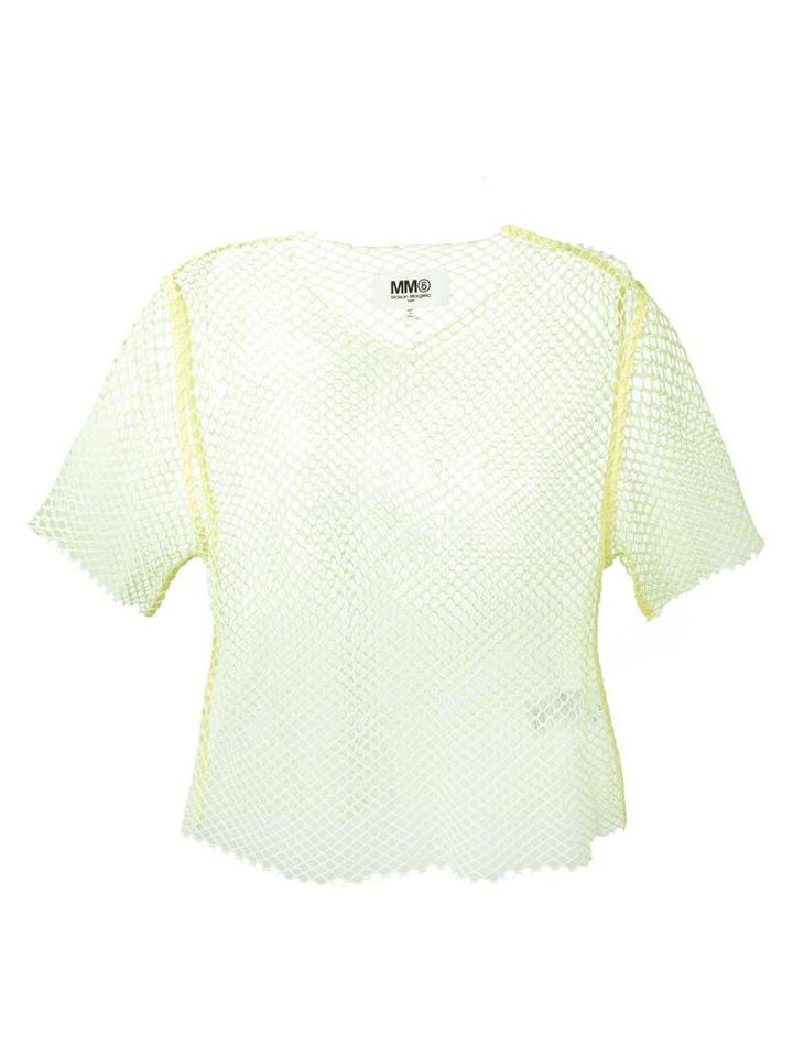 Mm6 Maison Margiela Open Knit T-shirt, Women's, Size: Xs, Yellow/orange, Polyamide/spandex/elastane