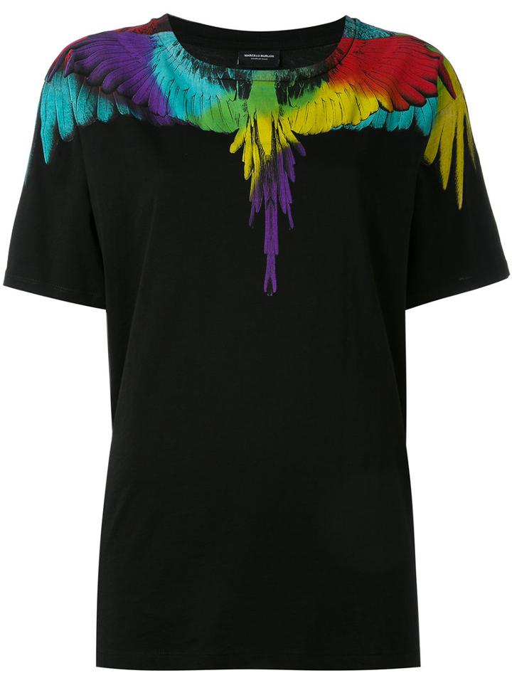 Marcelo Burlon County Of Milan - Multicolour Feather Print T-shirt - Women - Cotton - M, Black, Cotton