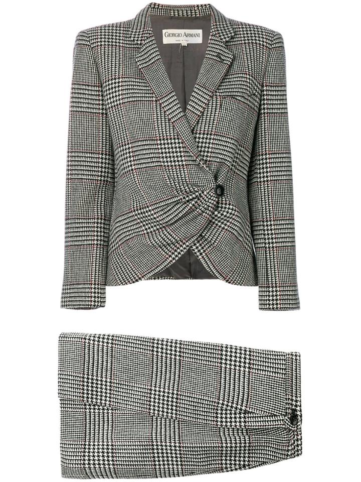 Giorgio Armani Vintage Check Skirt Suit - Grey
