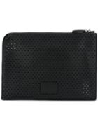 Valentino Perforated Pouch, Men's, Black, Calf Leather