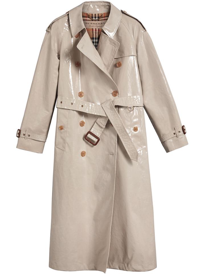 Burberry Raglan-sleeve Laminated Gabardine Trench Coat - Nude &