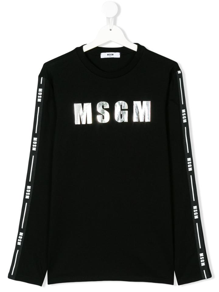 Msgm Kids Teen Long-sleeve Logo Top - Black