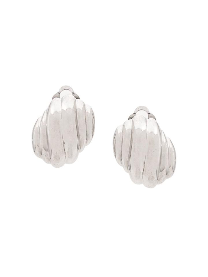 Susan Caplan Vintage 1980s D'orlan Ribbed Earrings - Silver